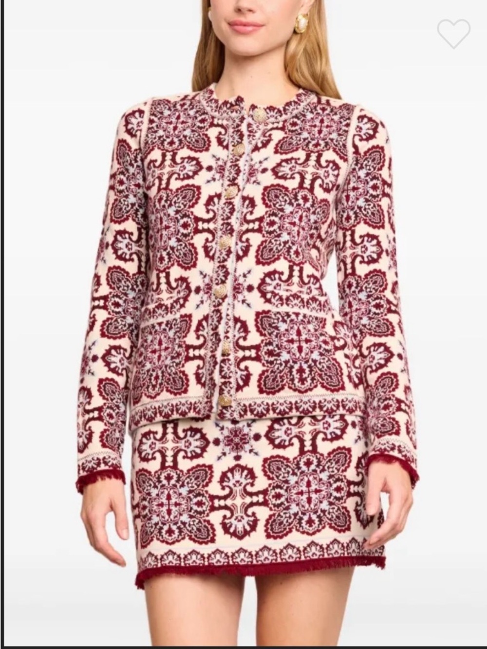 “Cara Cara “Nara” Knit Cardigan NWT Red Ivory Gold Button Size L
Luxury
